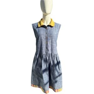 Cousin Earl Blue With Yellow Collar Summer dress Size Large
